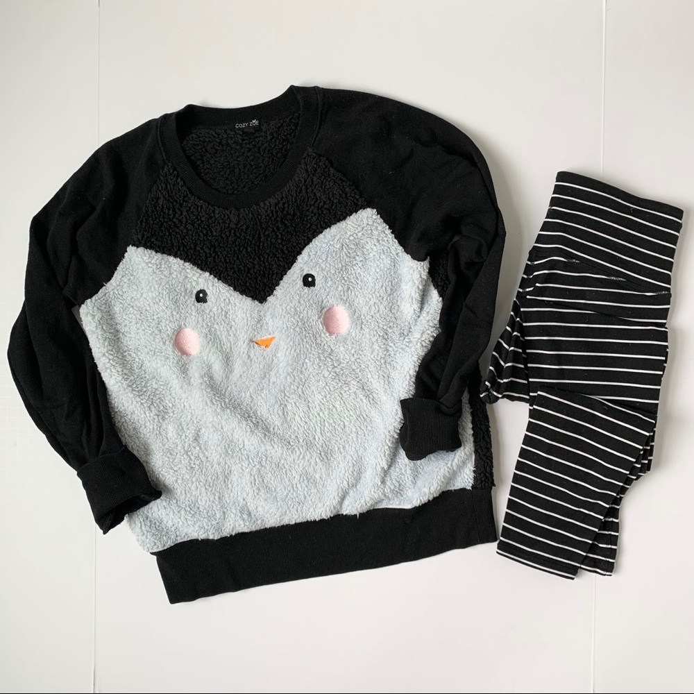 Cozy Zoe Penguin Long Sleeve Fleece Sweatshirt Size Small Crew Neck